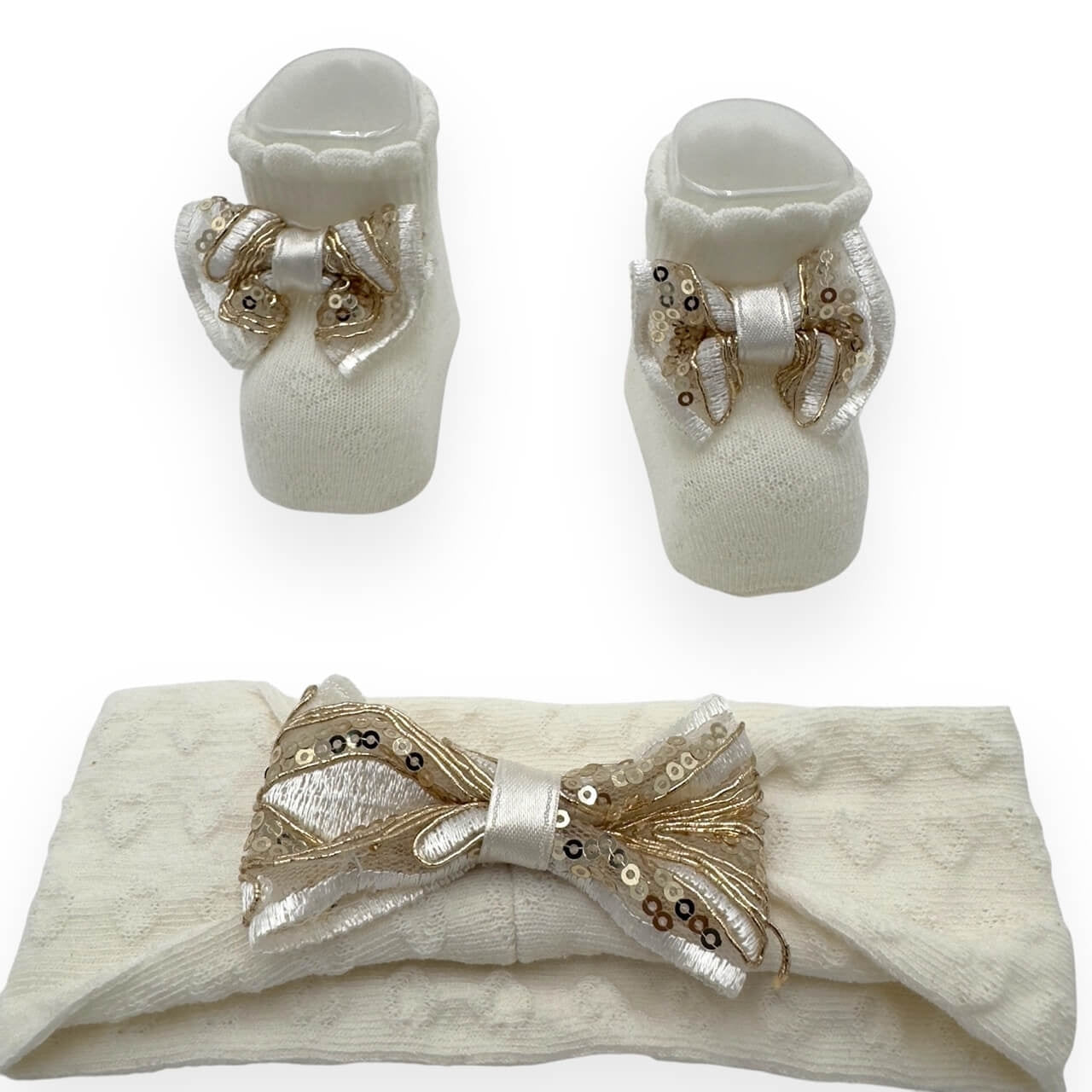 Babyschuhe + Stirnband-Set aus warmer Baumwolle