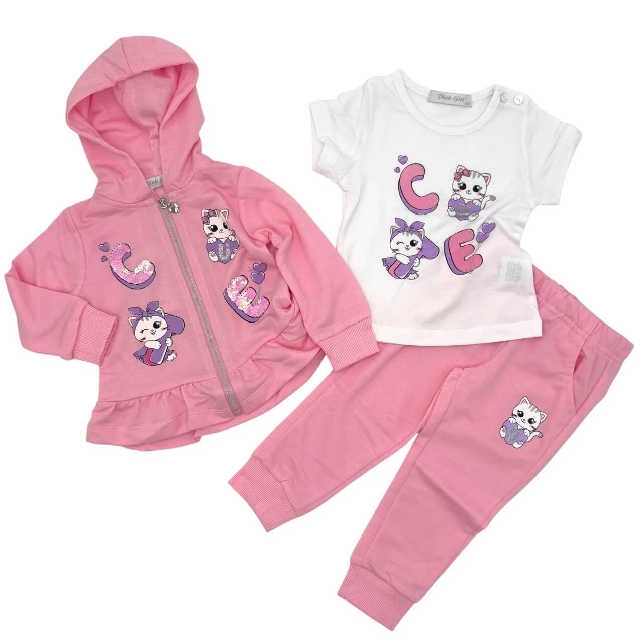 3-teiliger Baumwoll-Trainingsanzug für Mädchen