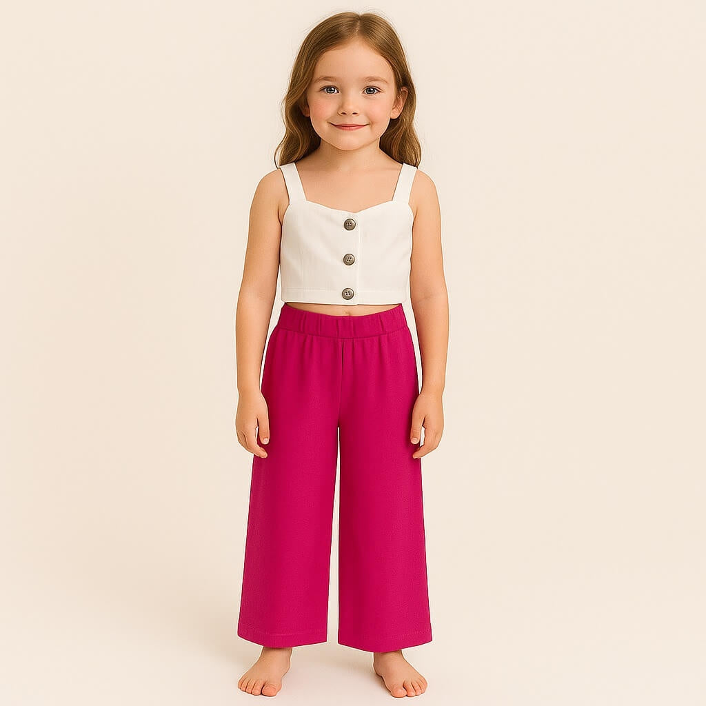 Completo Bambina Top con Bottoni e Pantalone