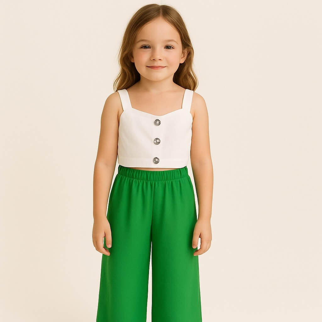 Completo Bambina Top con Bottoni e Pantalone