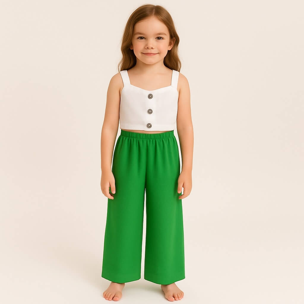 Completo Bambina Top con Bottoni e Pantalone