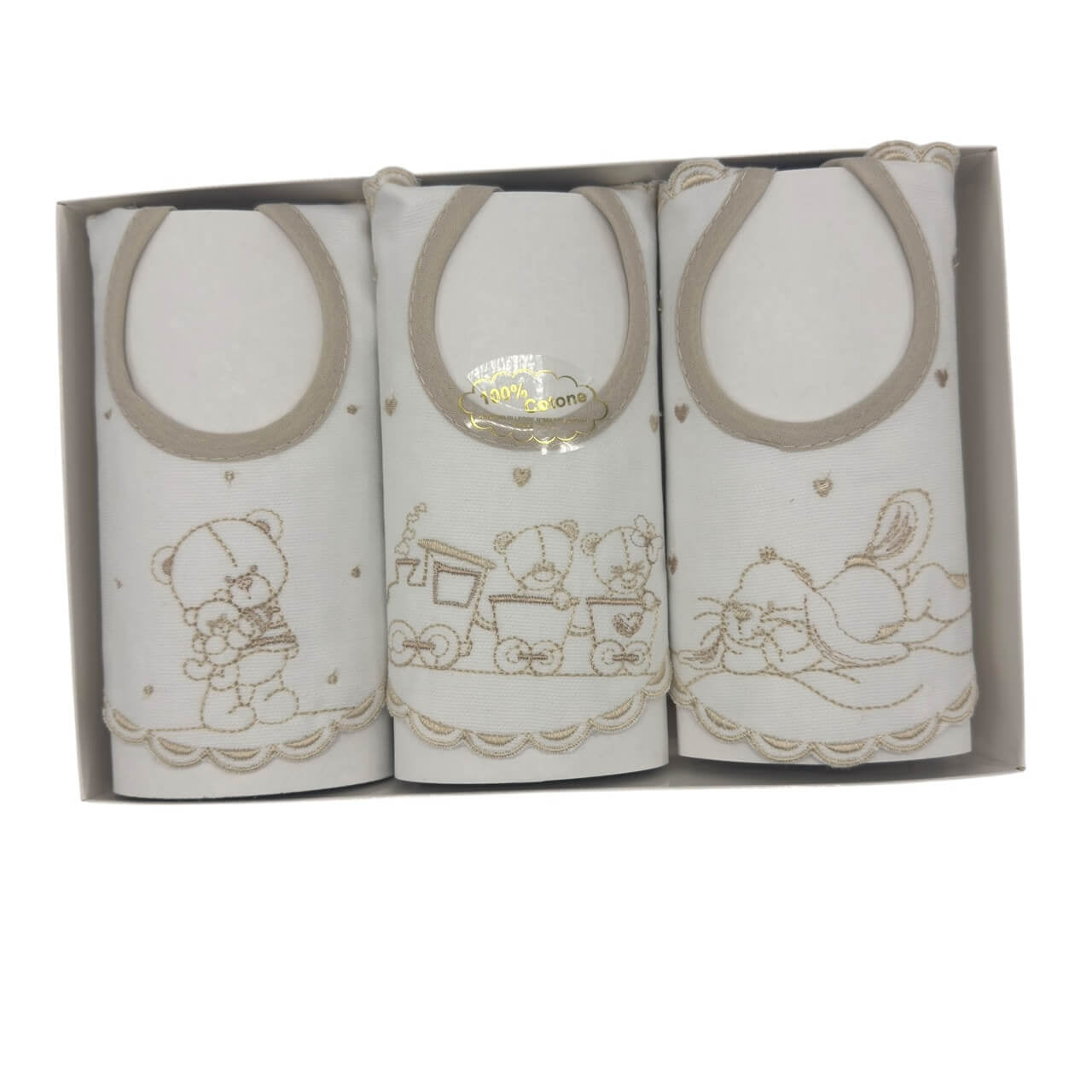 3 Irge bestickte Lätzchen mit Schnürung