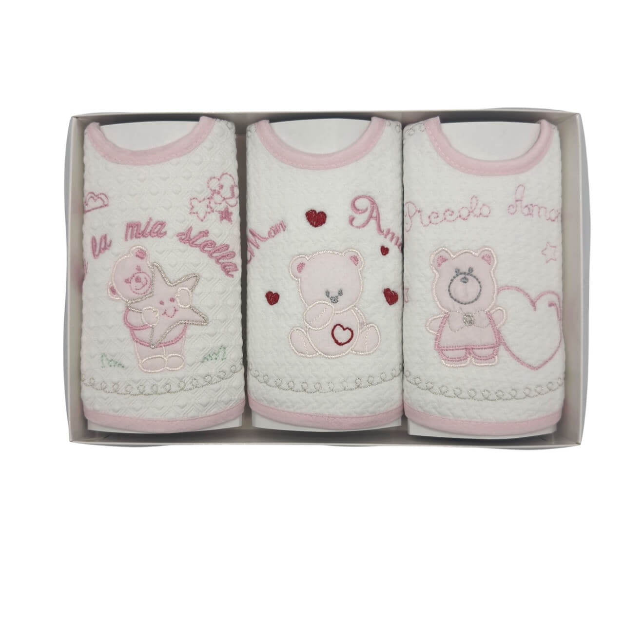 3 Irge bestickte Lätzchen mit Schnürung