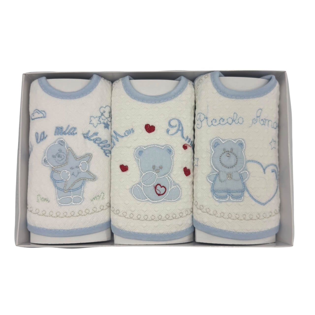 3 Irge bestickte Lätzchen mit Schnürung