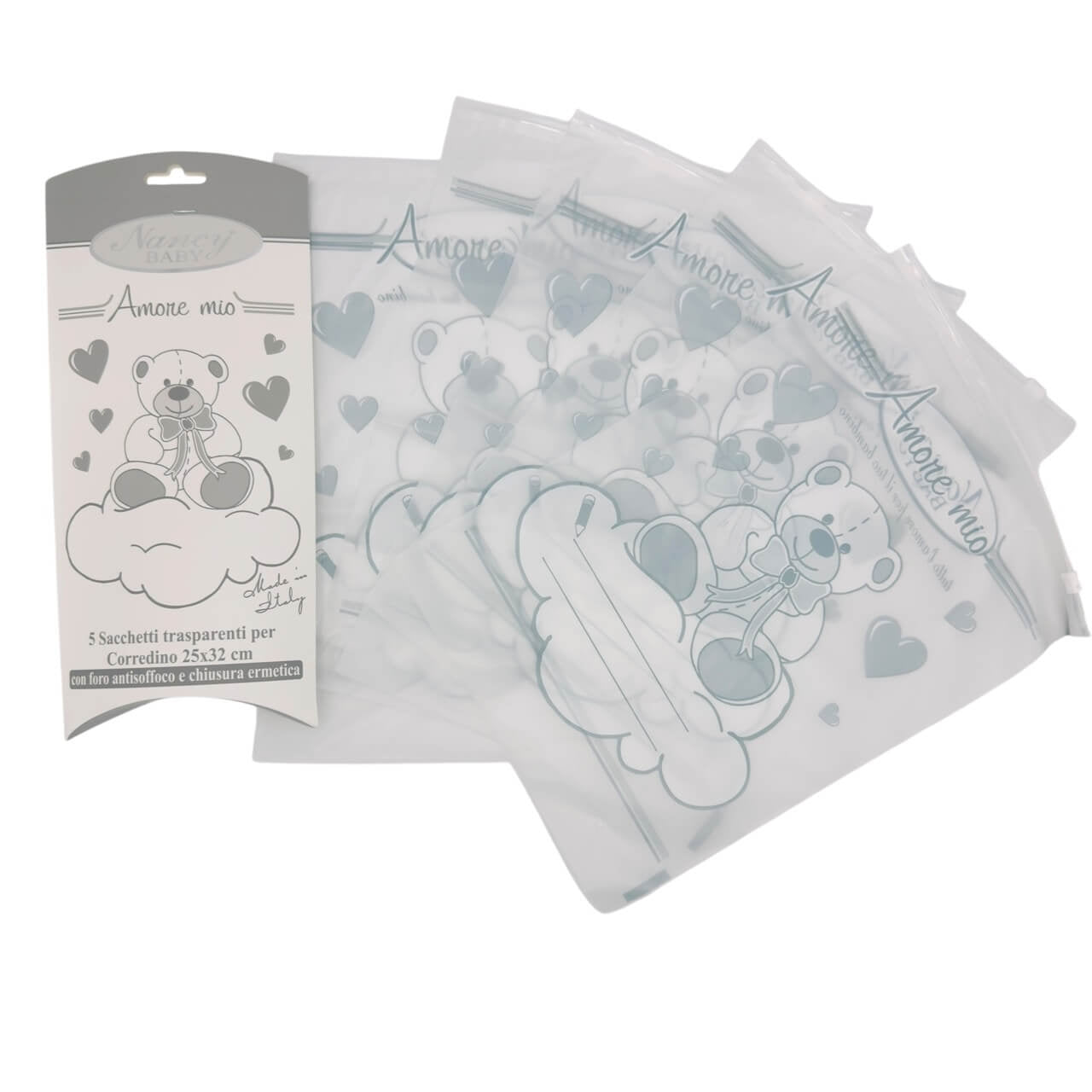 5 transparente Beutel für Babyausstattung
