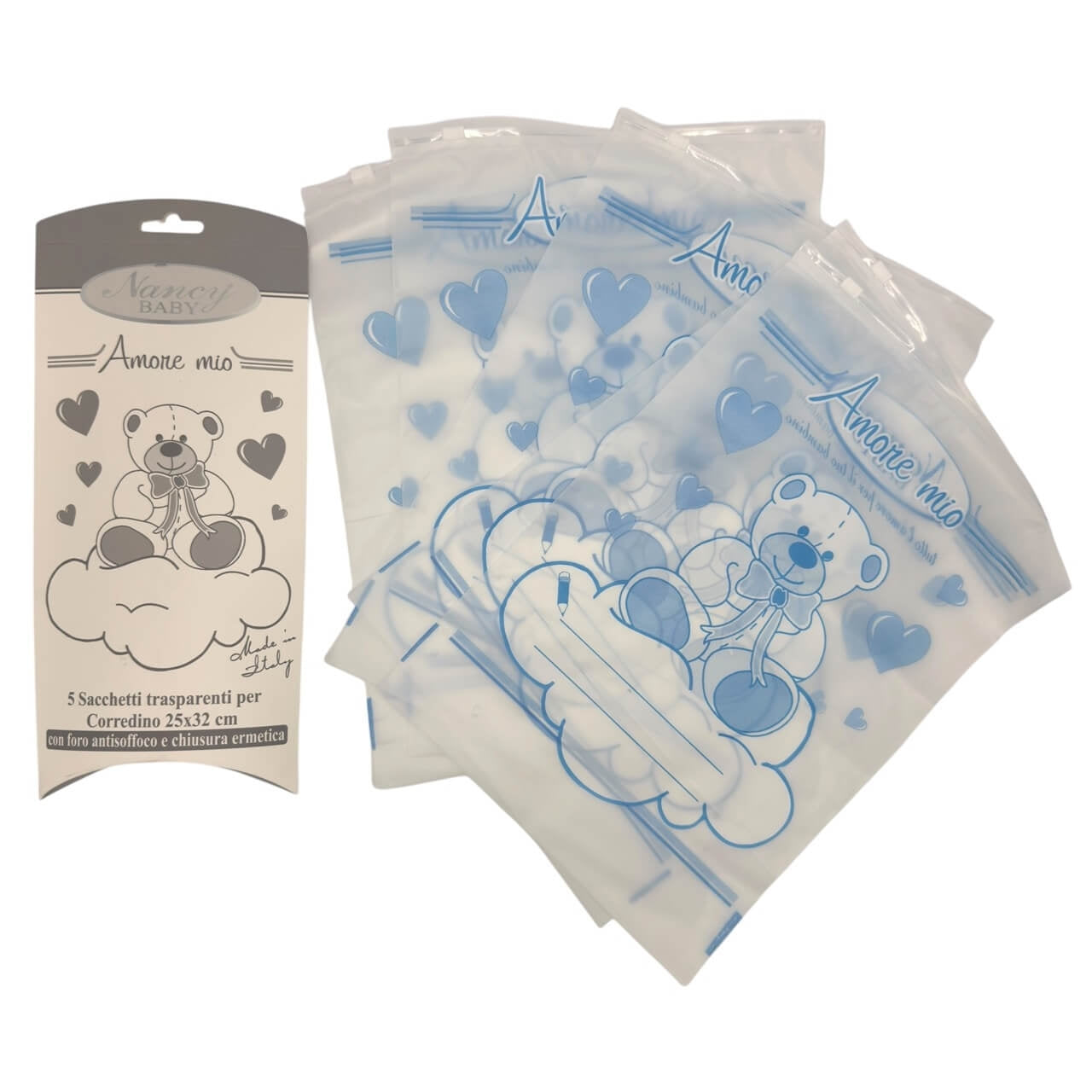 5 transparente Beutel für Babyausstattung