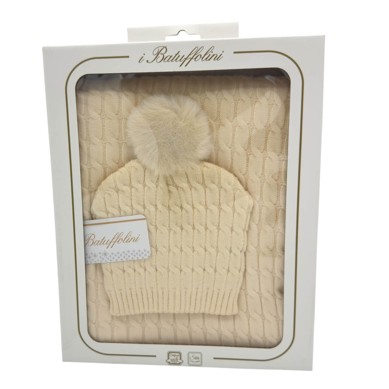 Komplette Mütze mit Bommel + Schal aus Wollmischung