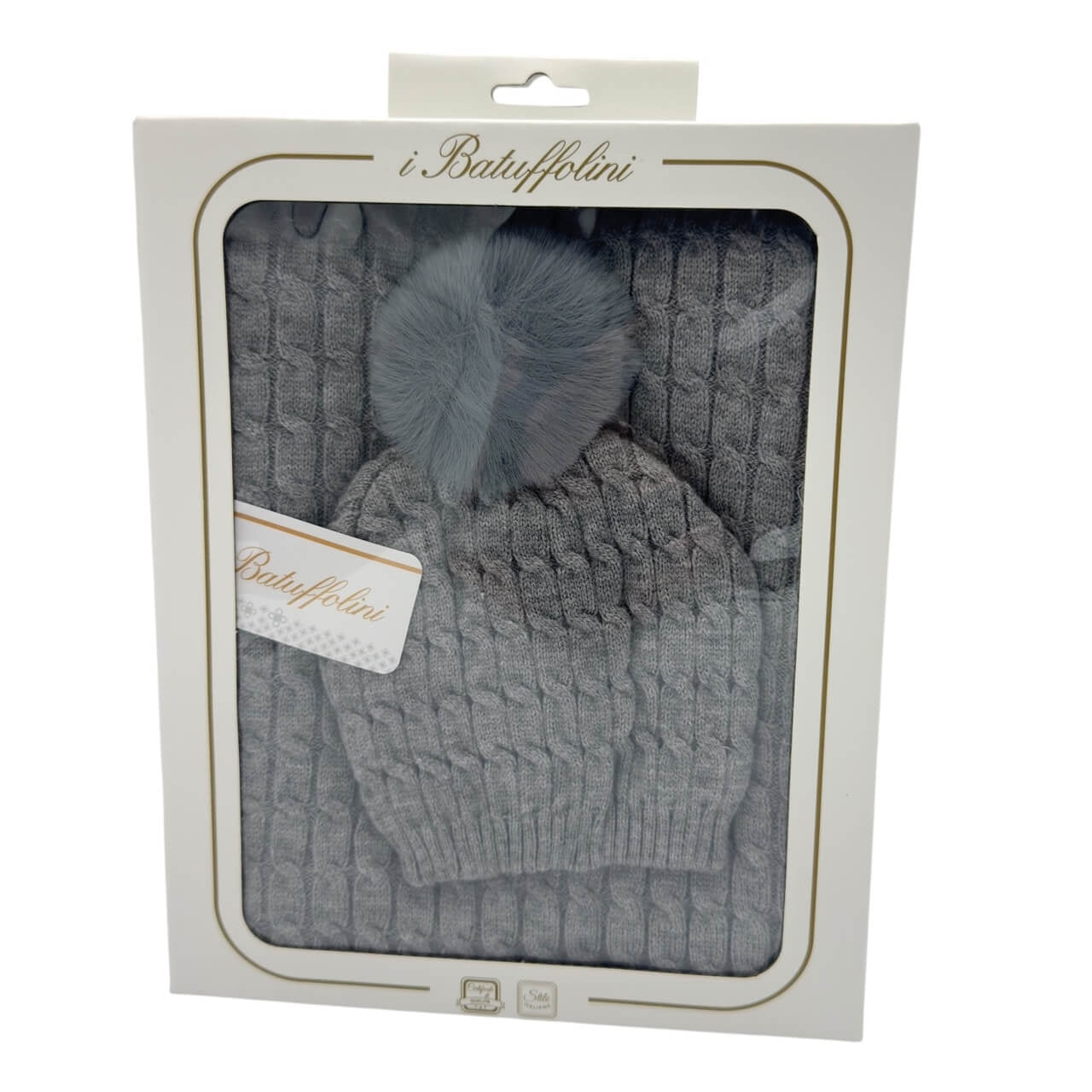 Komplette Mütze mit Bommel + Schal aus Wollmischung