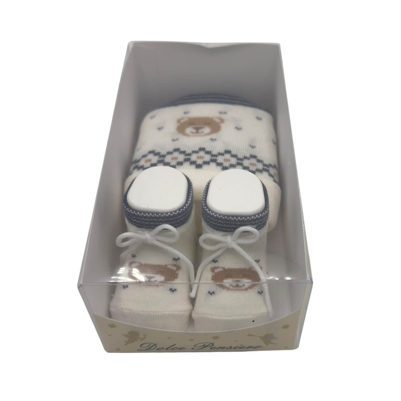 Mütze+Schuhe-Set aus warmer Baumwolle 0/6 Monate