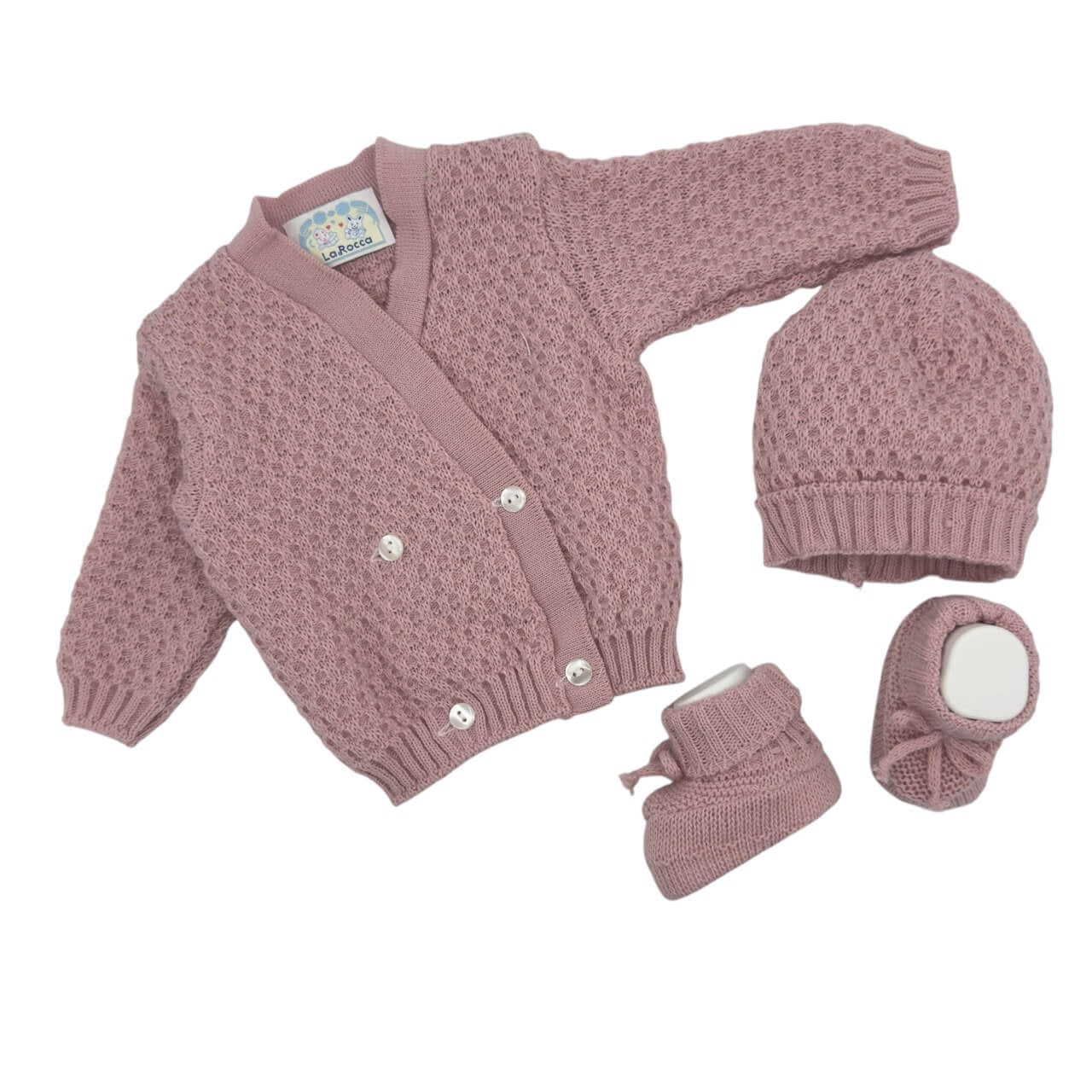 Set Golfino+Scarpette+Cappello in Misto Lana 0/6 Mesi