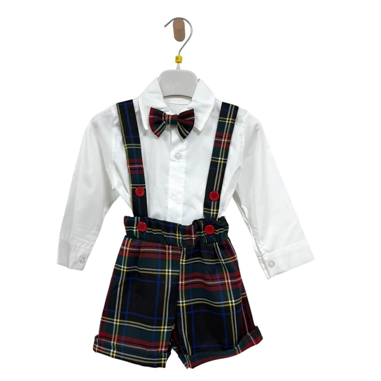 Salopette Scozzese Neonato 3 Pezzi