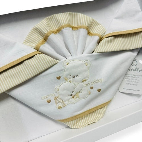 Pastellfarbenes Kinderwagen-Set aus 100 % Baumwolle