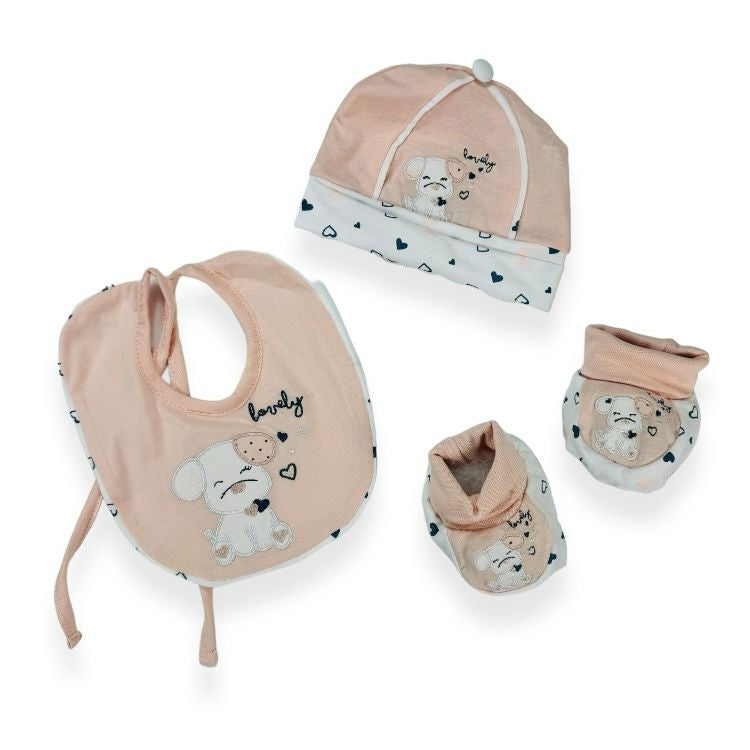 Baumwollmütze+Schuhe+Lätzchen-Set