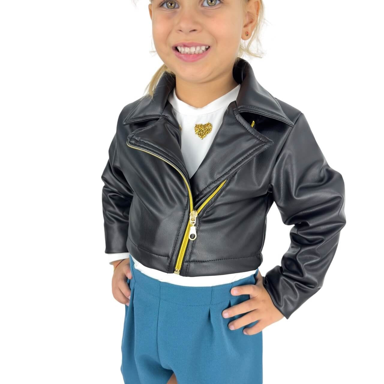Komplette 3-teilige Öko-Lederjacke für Mädchen