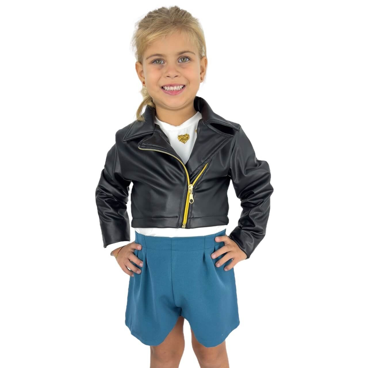 Completo Giubbotto in Eco-Pelle Bimba 3 Pezzi