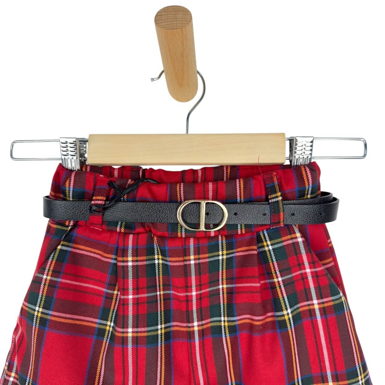 Karierte Flanellshorts mit Gürtel