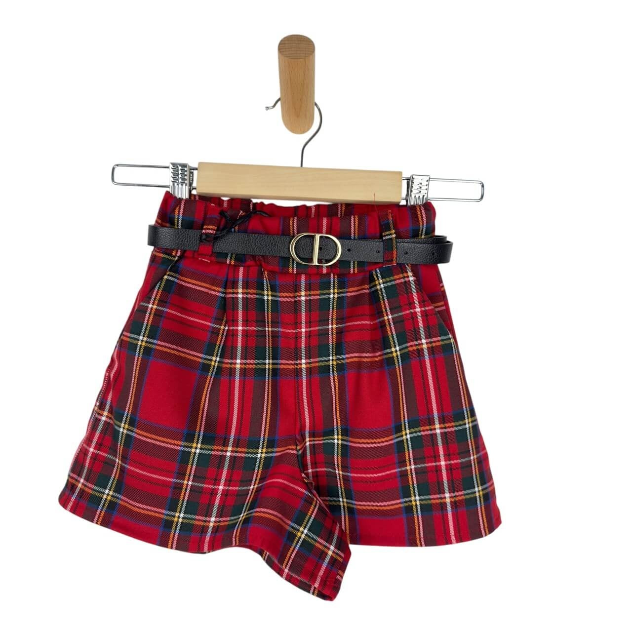 Karierte Flanellshorts mit Gürtel