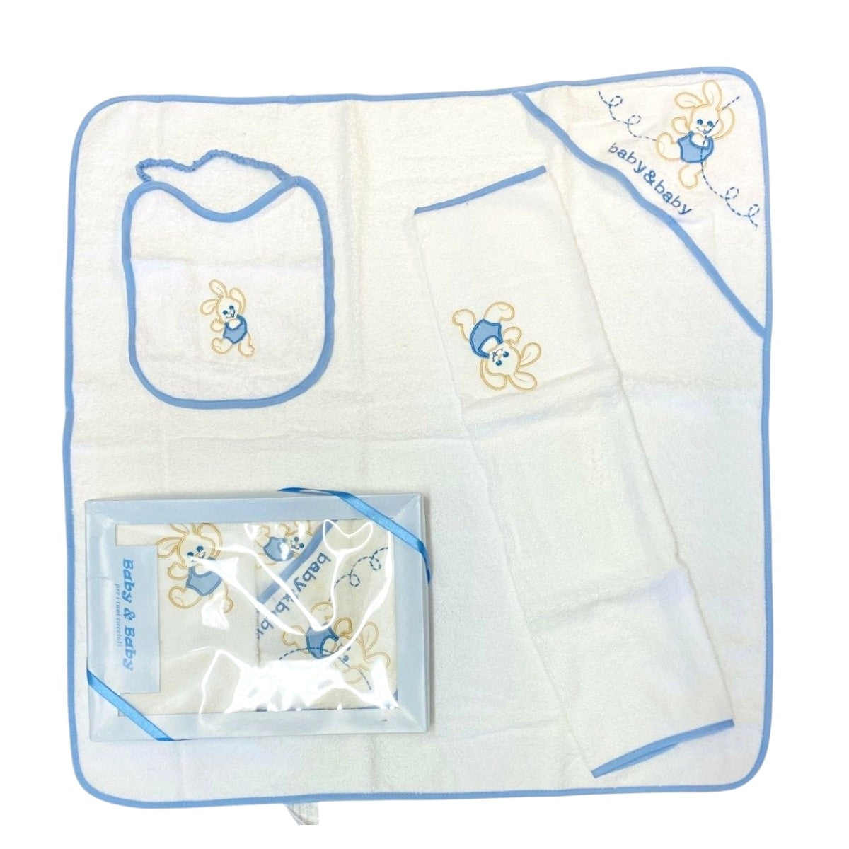Set aus dreieckigem Bademantel, Lätzchen und Tuch für Babys und Kleinkinder