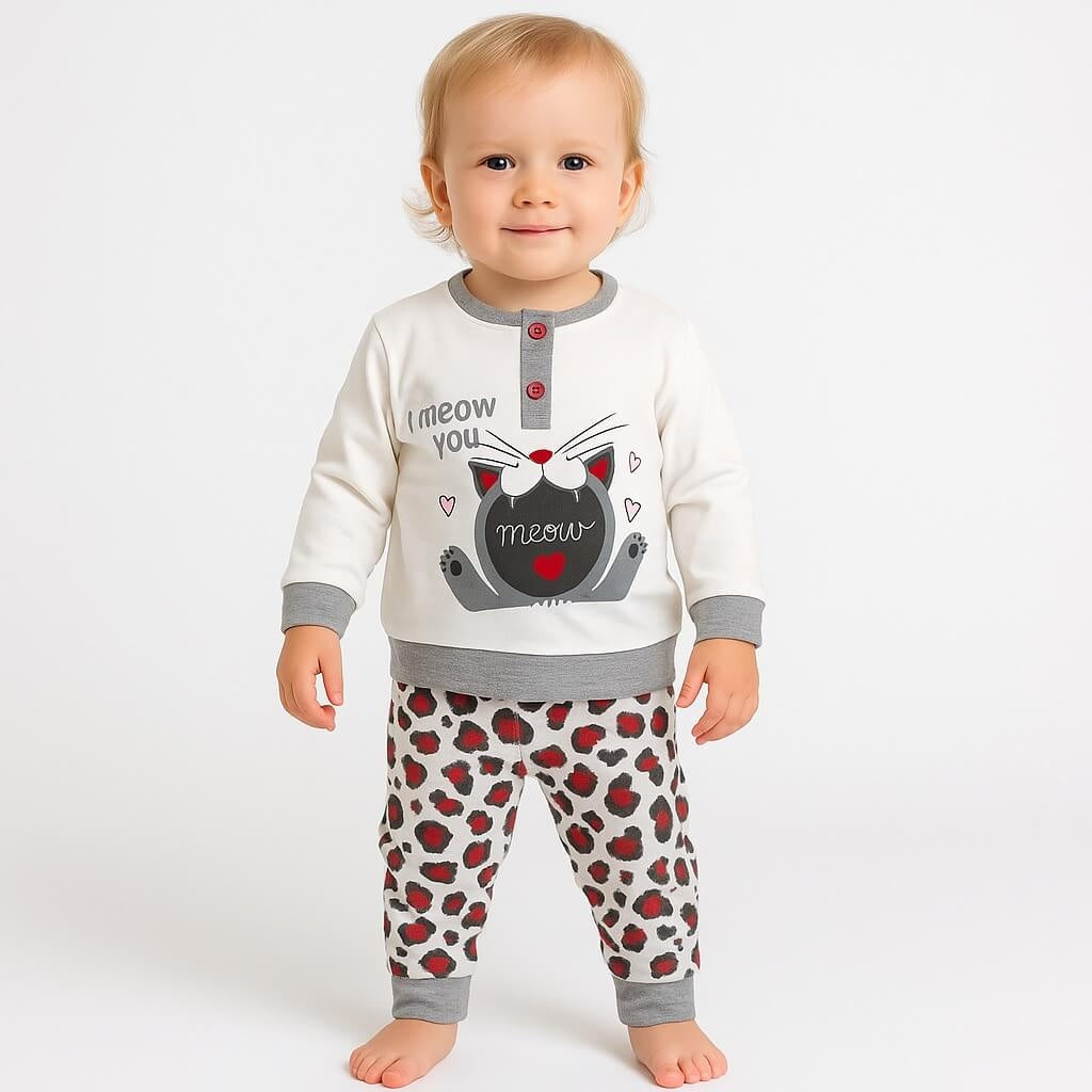 Warmer Pyjama aus Baumwolle in Pastelltönen
