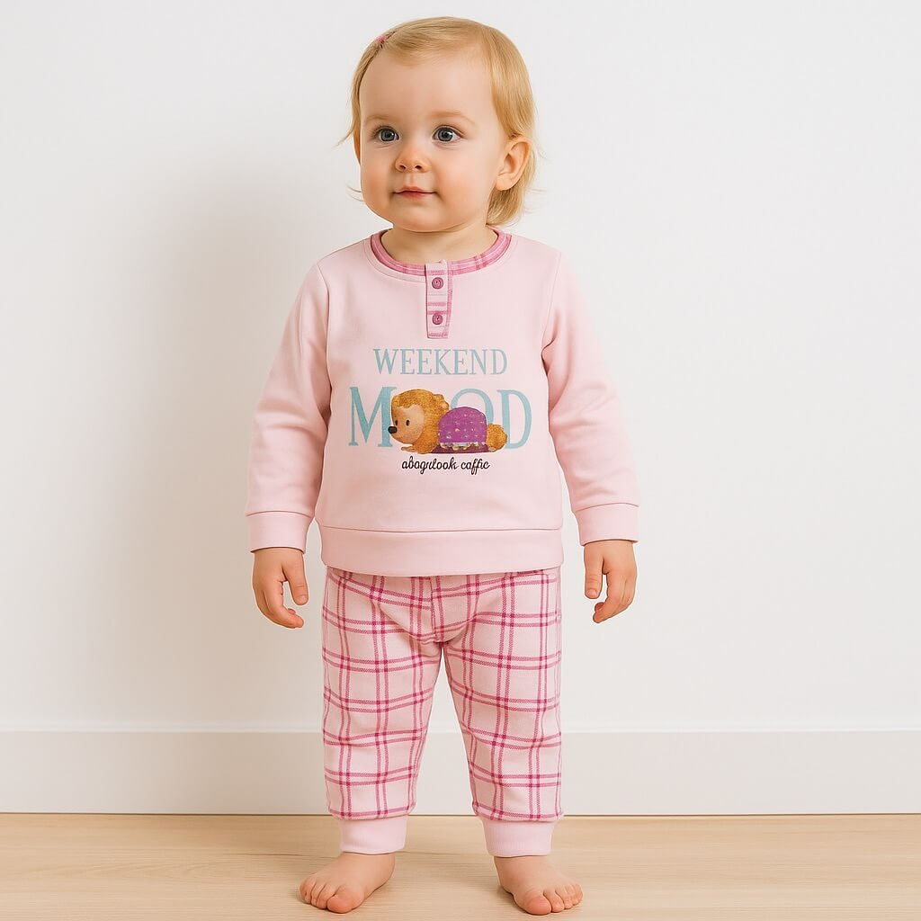 Warmer Pyjama aus Baumwolle in Pastelltönen