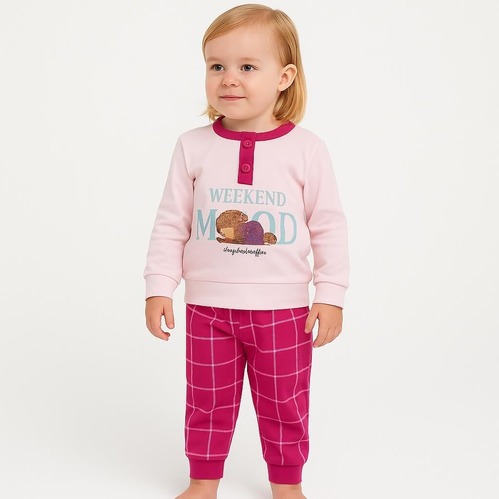 Warmer Pyjama aus Baumwolle in Pastelltönen