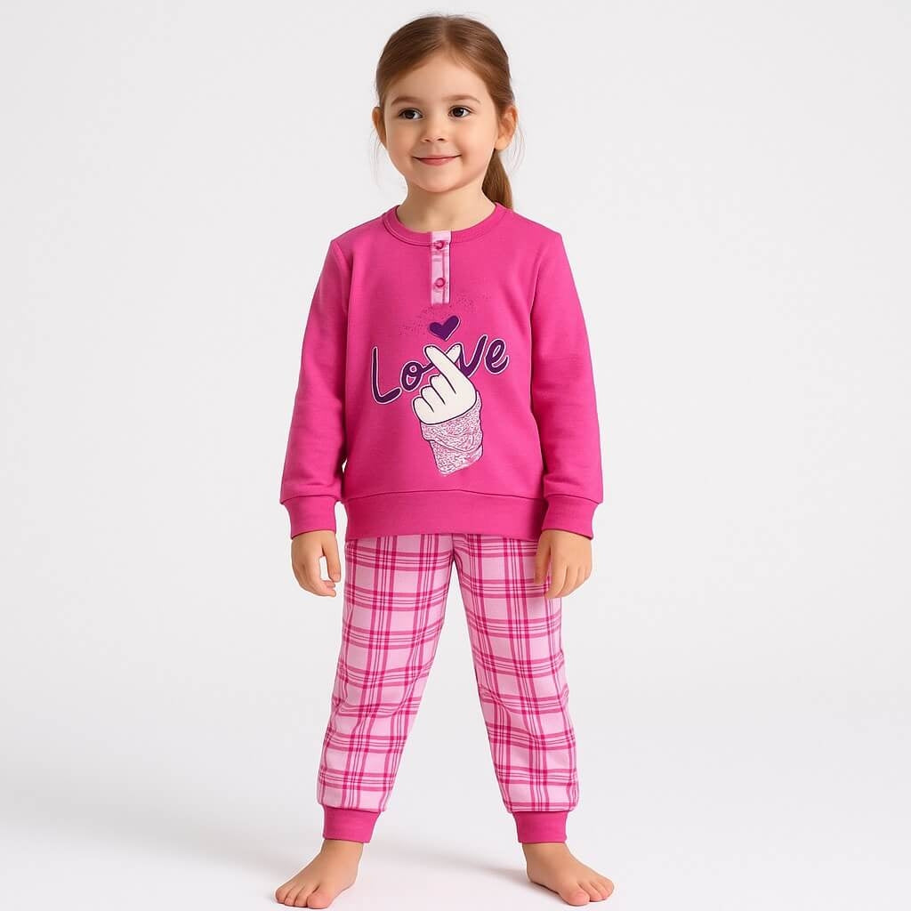 Warmer Pyjama aus Baumwolle in Pastelltönen