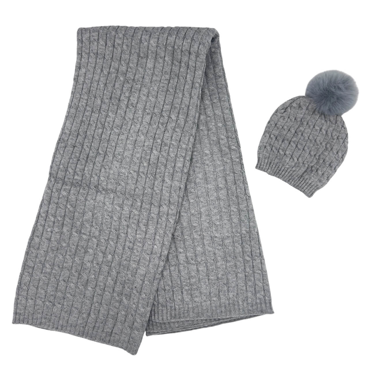 Komplette Mütze mit Bommel + Schal aus Wollmischung