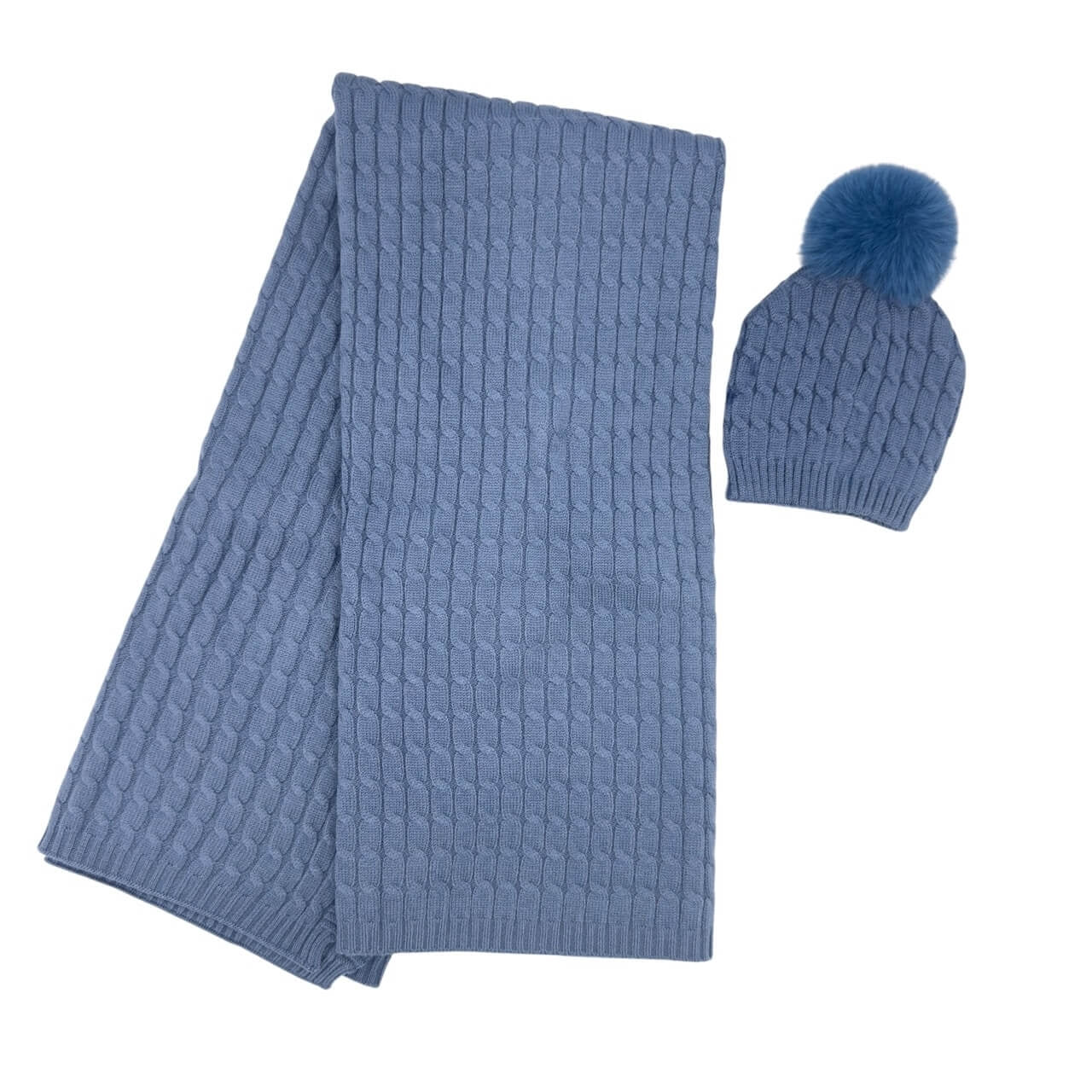 Komplette Mütze mit Bommel + Schal aus Wollmischung