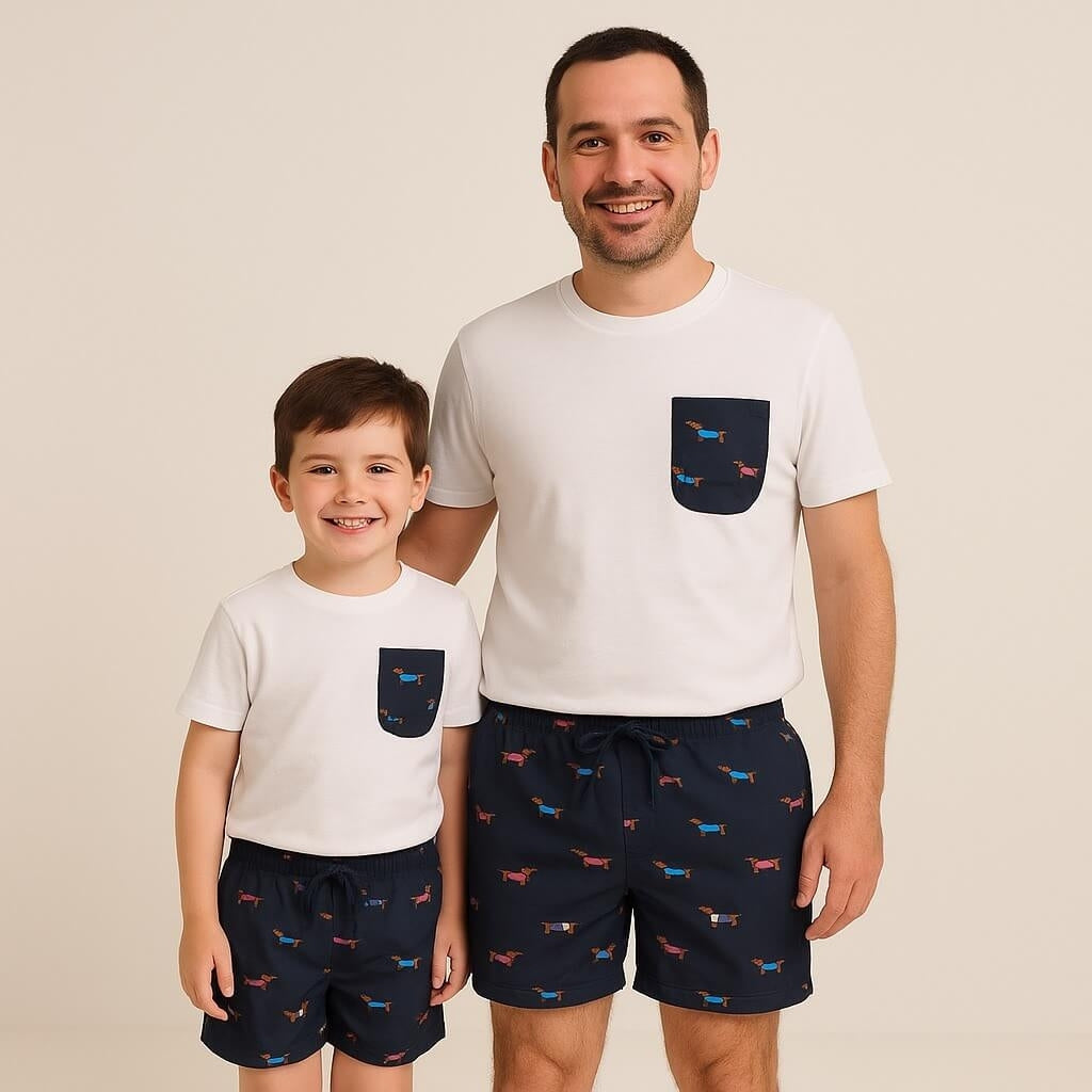 Kompletter Vater-Sohn-Badeanzug + T-Shirt