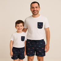 Kompletter Vater-Sohn-Badeanzug + T-Shirt