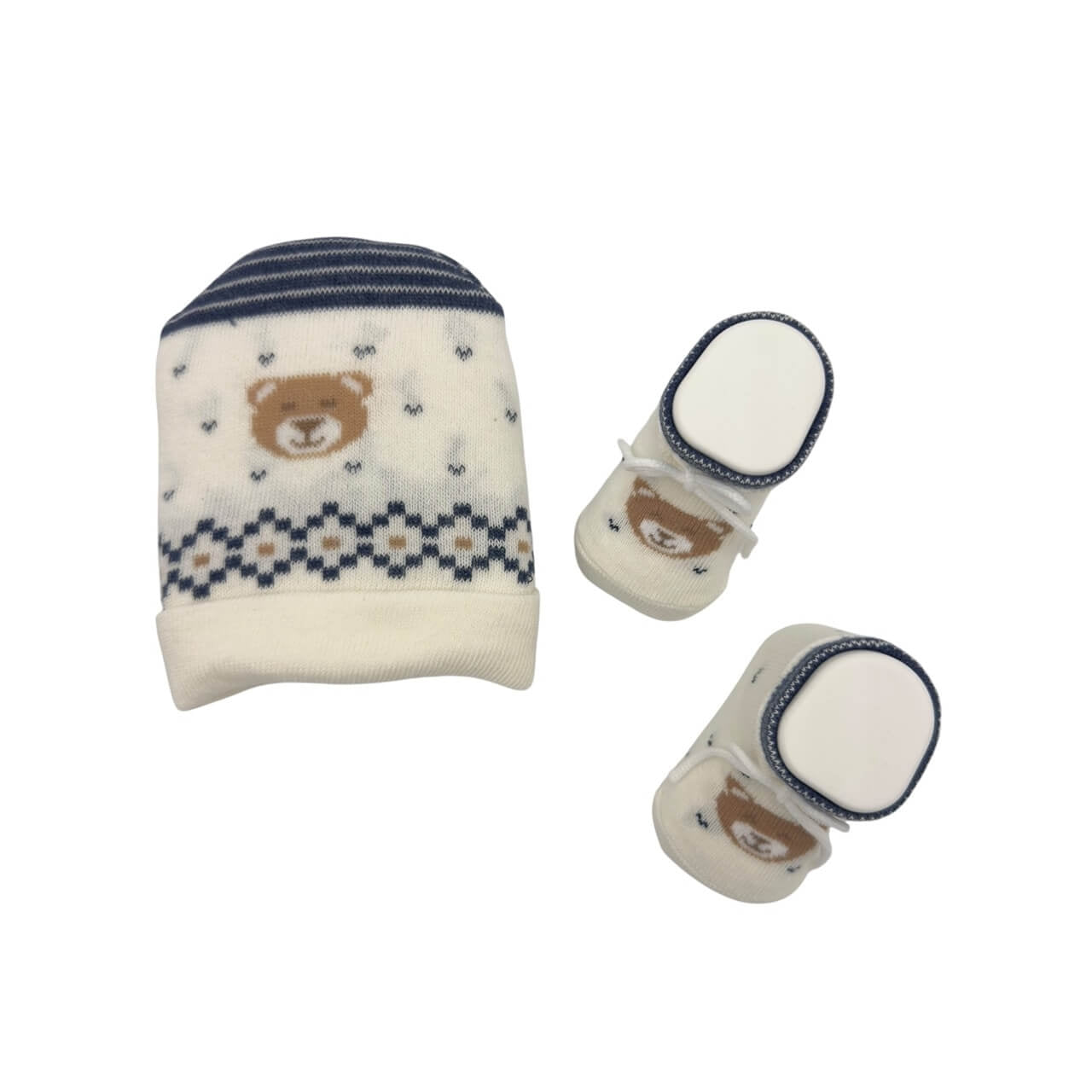 Mütze+Schuhe-Set aus warmer Baumwolle 0/6 Monate