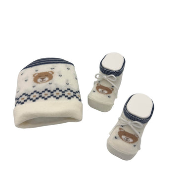 Mütze+Schuhe-Set aus warmer Baumwolle 0/6 Monate