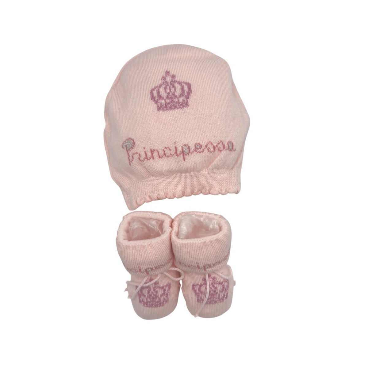 Prinzessinnen-Set mit Mütze und Schuhen aus warmer Baumwolle, 0/6 Monate