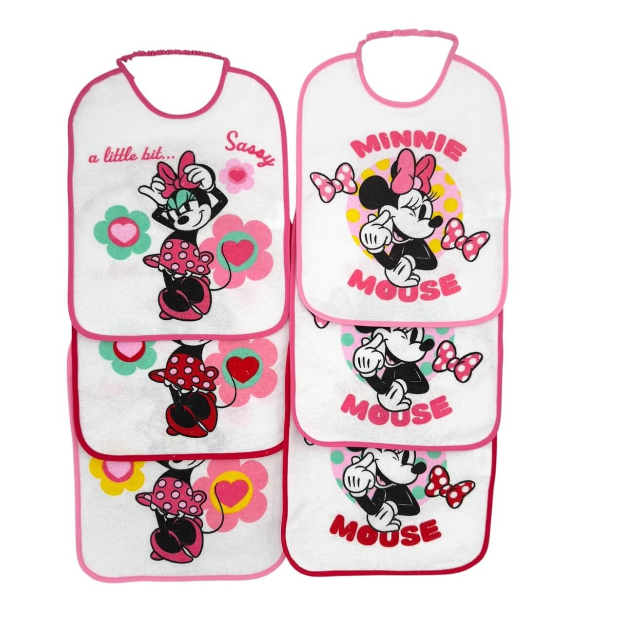 6 große Minnie Disney Lätzchen mit beschichteter Feder