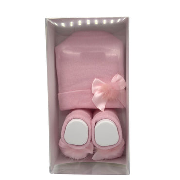 Mütze+Schuhe-Set aus warmer Baumwolle 0/6 Monate