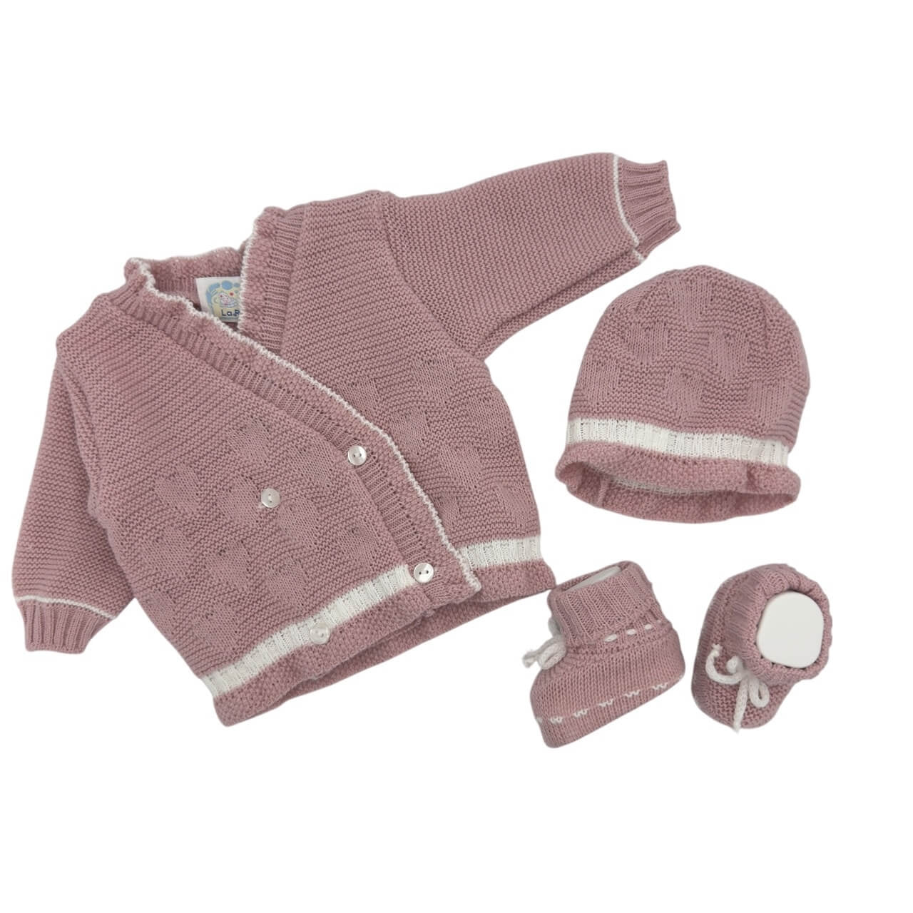 Pullover+Schuhe+Mütze aus Wollmischung 0/6 Monate