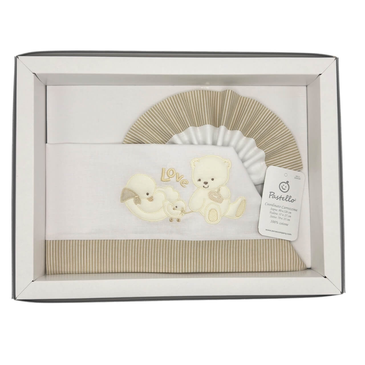 Pastellfarbenes Kinderwagen-Set aus 100 % Baumwolle
