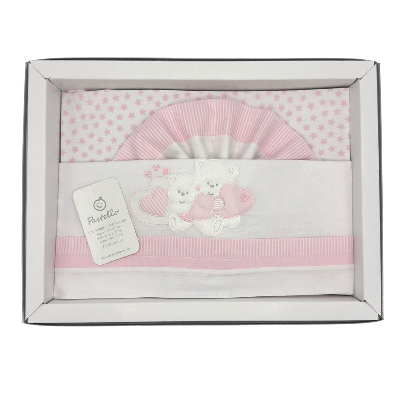 Pastellfarbenes Kinderwagen-Set aus 100 % Baumwolle
