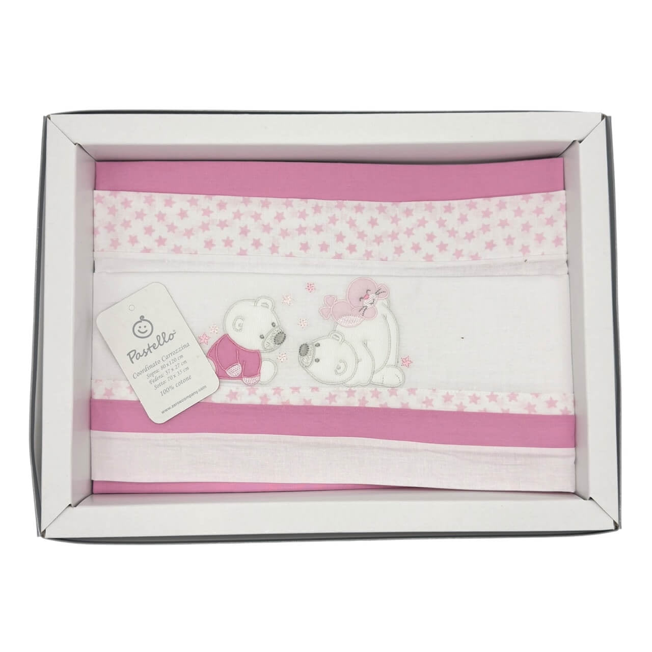 Pastellfarbenes Kinderwagen-Set aus 100 % Baumwolle