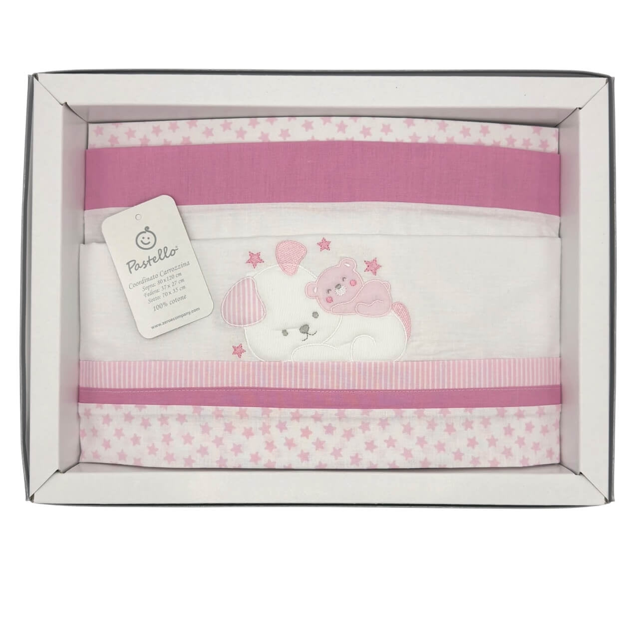 Pastellfarbenes Kinderwagen-Set aus 100 % Baumwolle