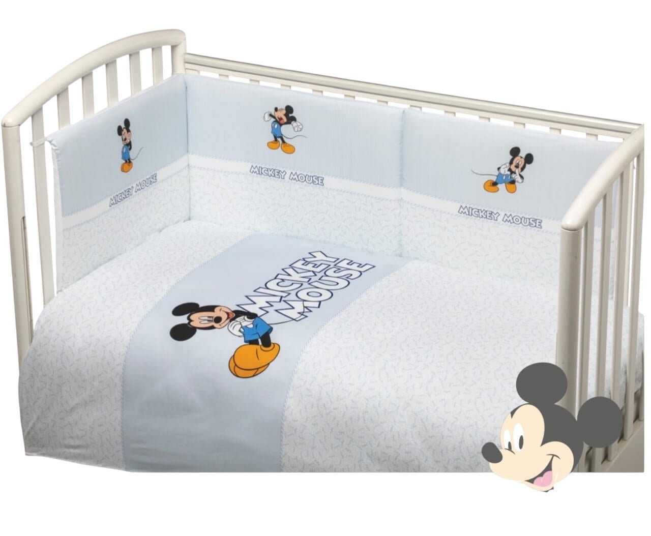 Komplettes Steppdecken-Set für Babybett mit Stoßschutz + Disney-Bettwäsche