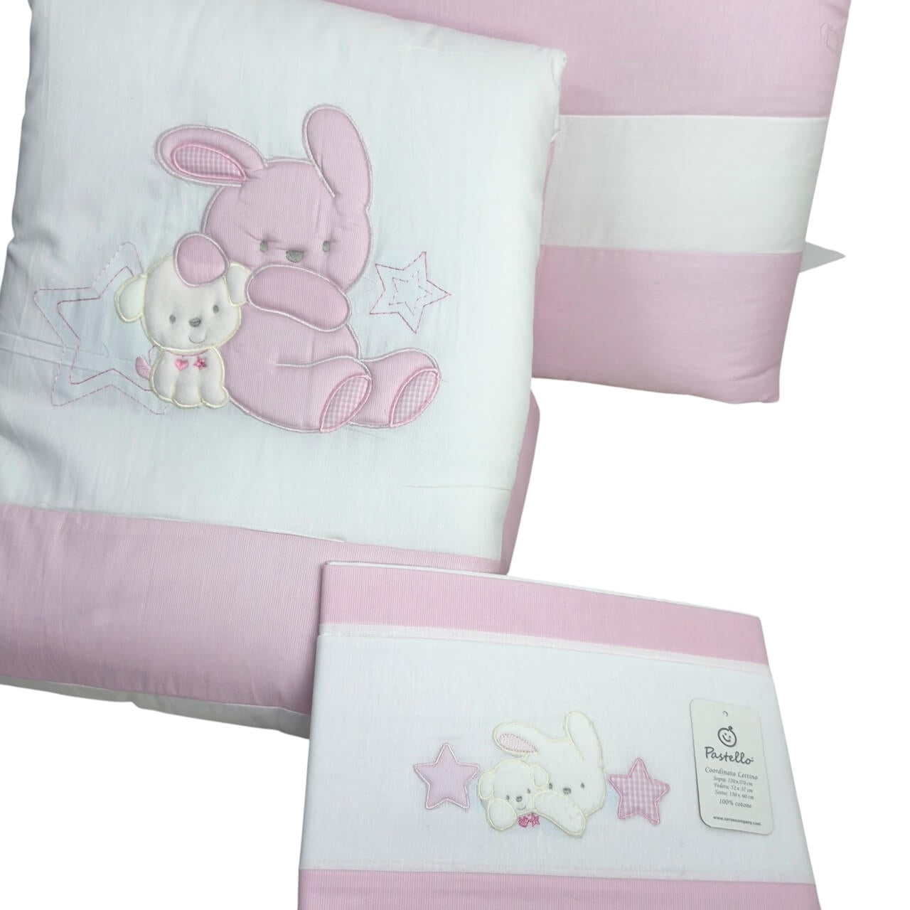 Completo trapunta lettino con lenzuola e paracolpi Pastello