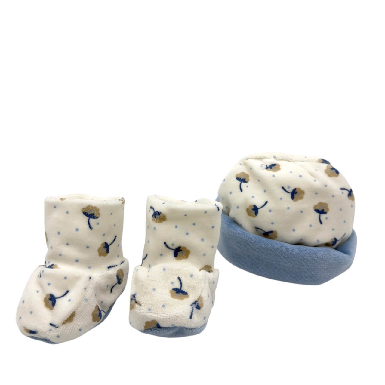Pastellfarbenes Chenille-Set mit Mütze und Schuhen, 0/3 Monate