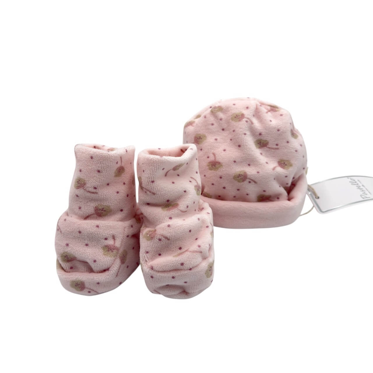 Pastellfarbenes Chenille-Set mit Mütze und Schuhen, 0/3 Monate