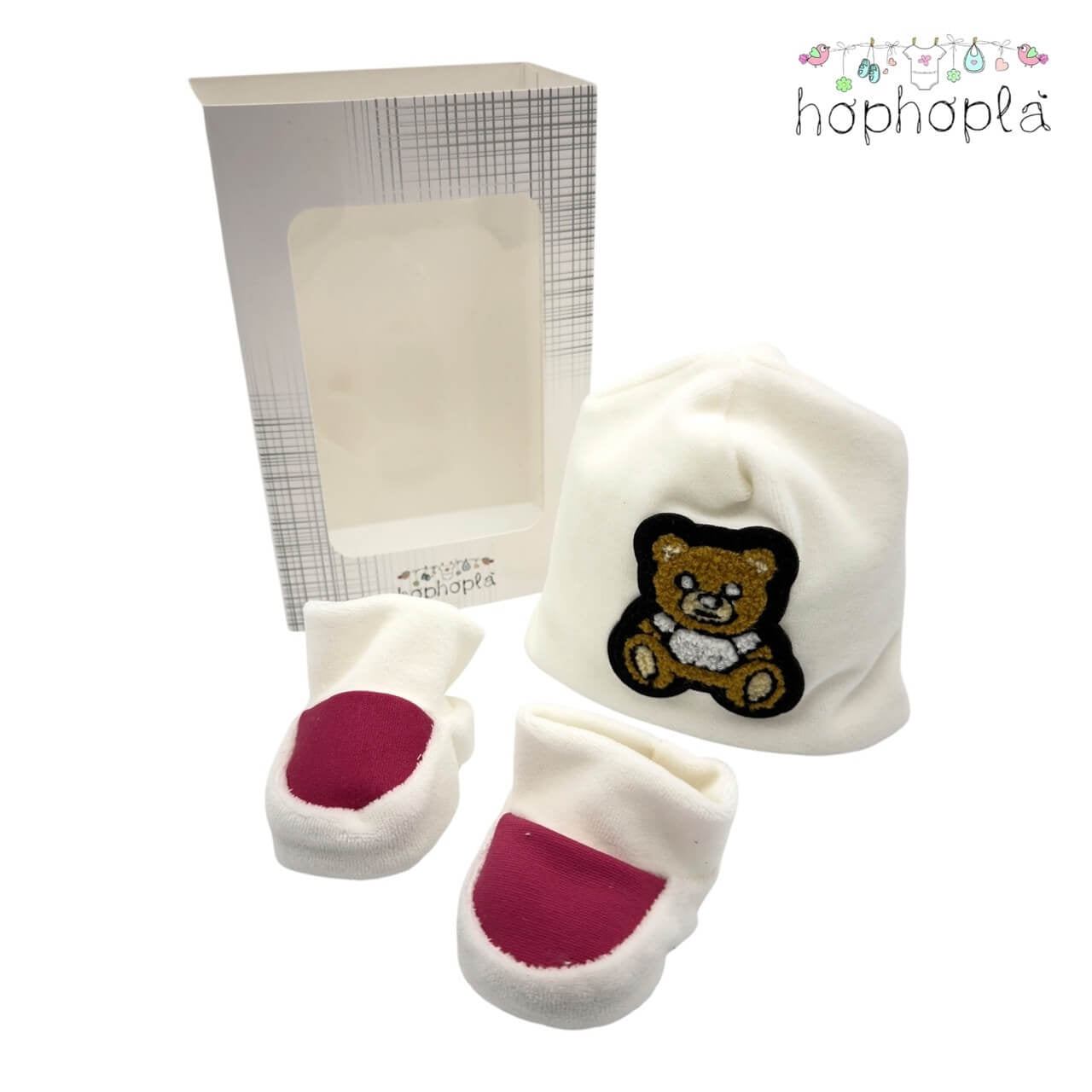 Set Mütze + Schuhe aus Chenille HopHoplà Teddy