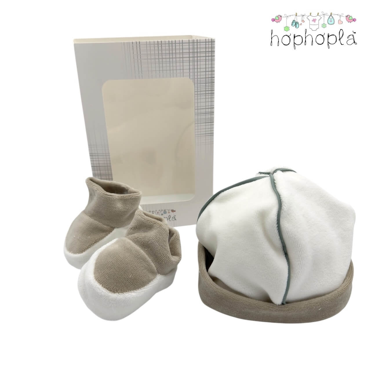 Set Mütze + Schühchen aus Chenille HopHoplà Liam