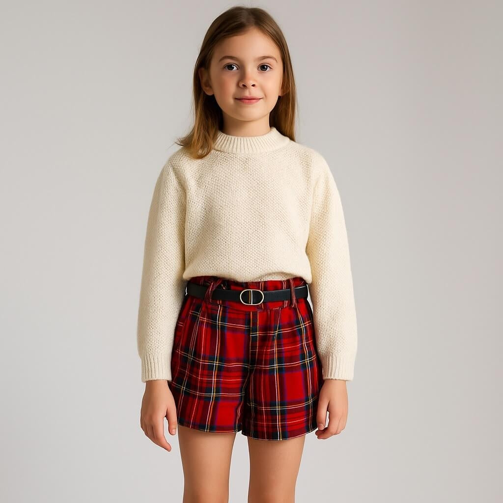Karierte Flanellshorts mit Gürtel