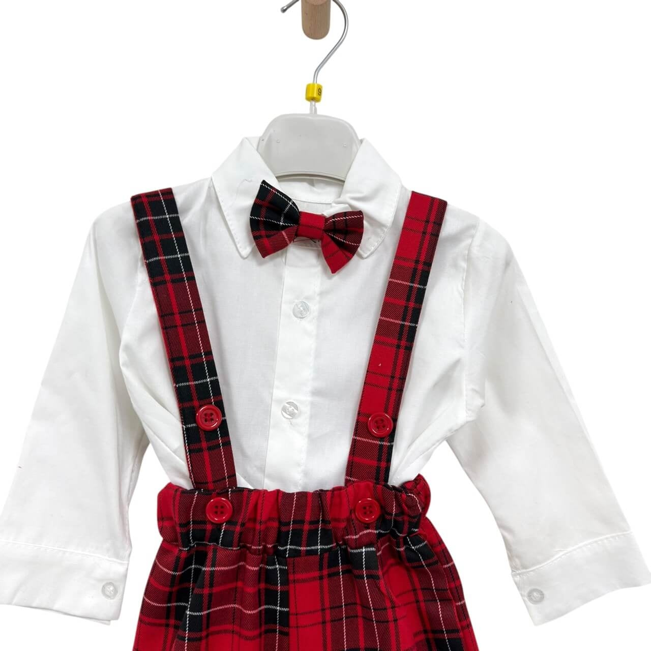 Salopette Scozzese Neonato 3 Pezzi