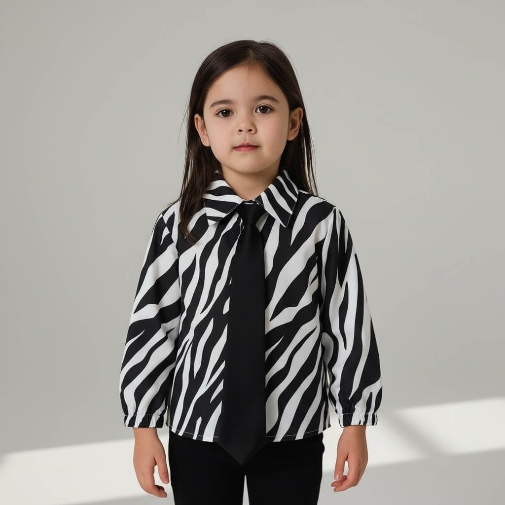Mädchenhemd mit Zebra-Muster und Krawatte