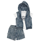 Komplettes 3-teiliges Set für Babys aus Jeansstoff